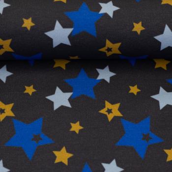 Preview: Baumwolljersey Sterne Senf/Blau/Weiß auf Anthrazit von Cherry Picking by Swafing